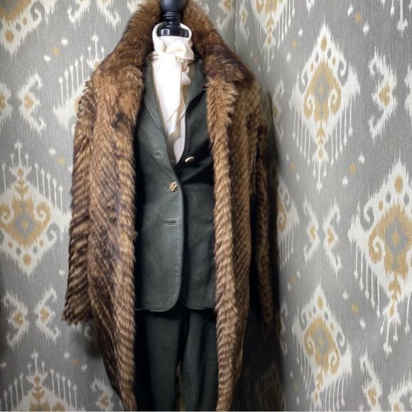 Ralph Lauren Collection * Pre-Fall '19 Toffee Lamb Shearling Chevron Knit Coat - Picture 10 of 16